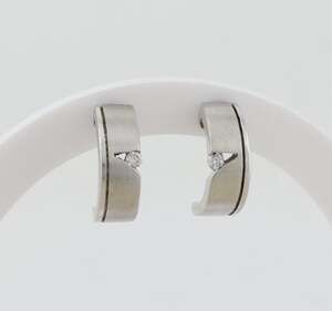 Sterling Silver Cubic Zirconia Half Hoop Earrings 3/4" x 1/4" Hoops